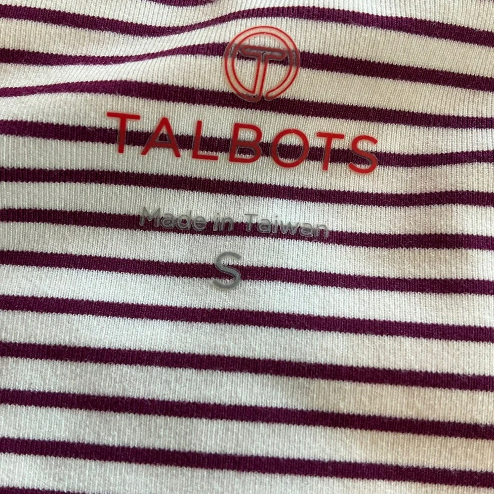 Talbots Athletic Tank Top Womens Small Burgundy White Striped Built-in Shelf Bra
